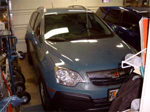 my new 2008 Saturn VUE snugly tucked away in our garage